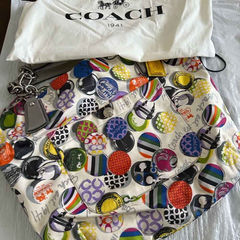 Coach Multicolor Circle Pattern Tote Vintage Rare… - image 4